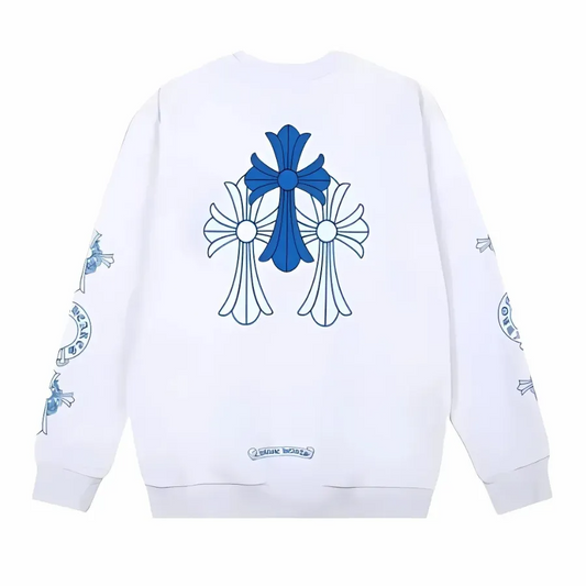 Blue Logo White Sweatshirt